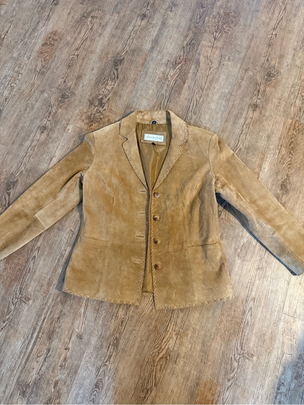 Jones New York Tan Suede Button-Front Blazer